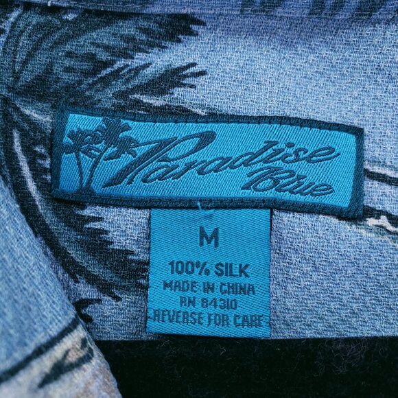 Paradise Blue 100% Silk Blue Beach Surfer Hawaiian Palm Trees Waffle Knit Size M - Picture 2 of 15